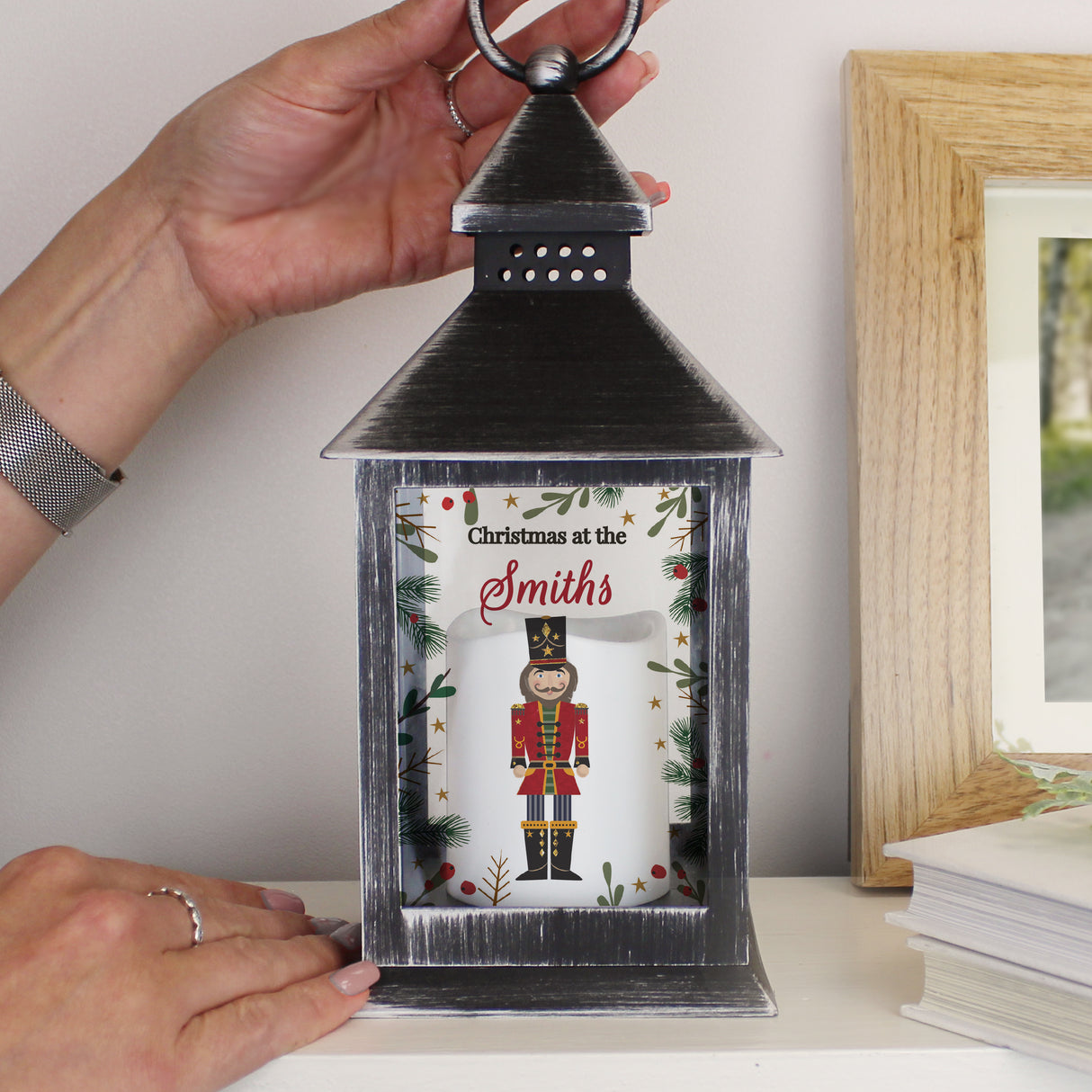 Personalised Christmas Nutcracker Black Lantern - LED Lighting at Gift Moments