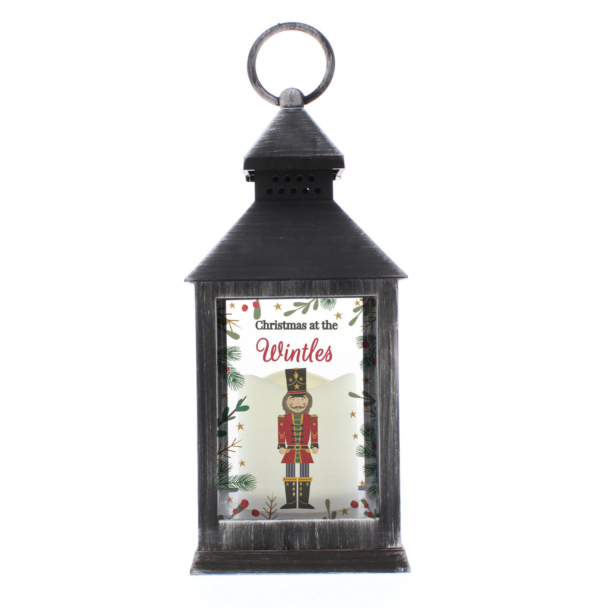 Personalised Christmas Nutcracker Black Lantern - LED Lighting at Gift Moments