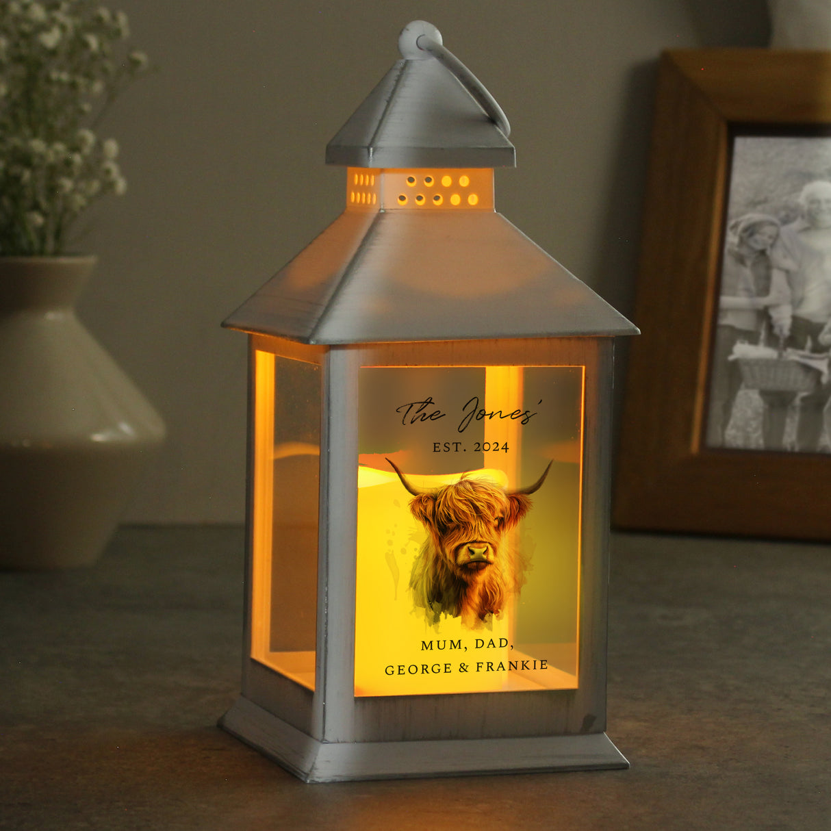 Personalised Highland Cow LED Lantern - LED Lighting at Gift Moments