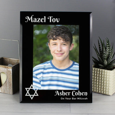 Personalised Bar and Bat Mitzvah Black Glass Photo Frame Default Title - Photo Frames at Gift Moments