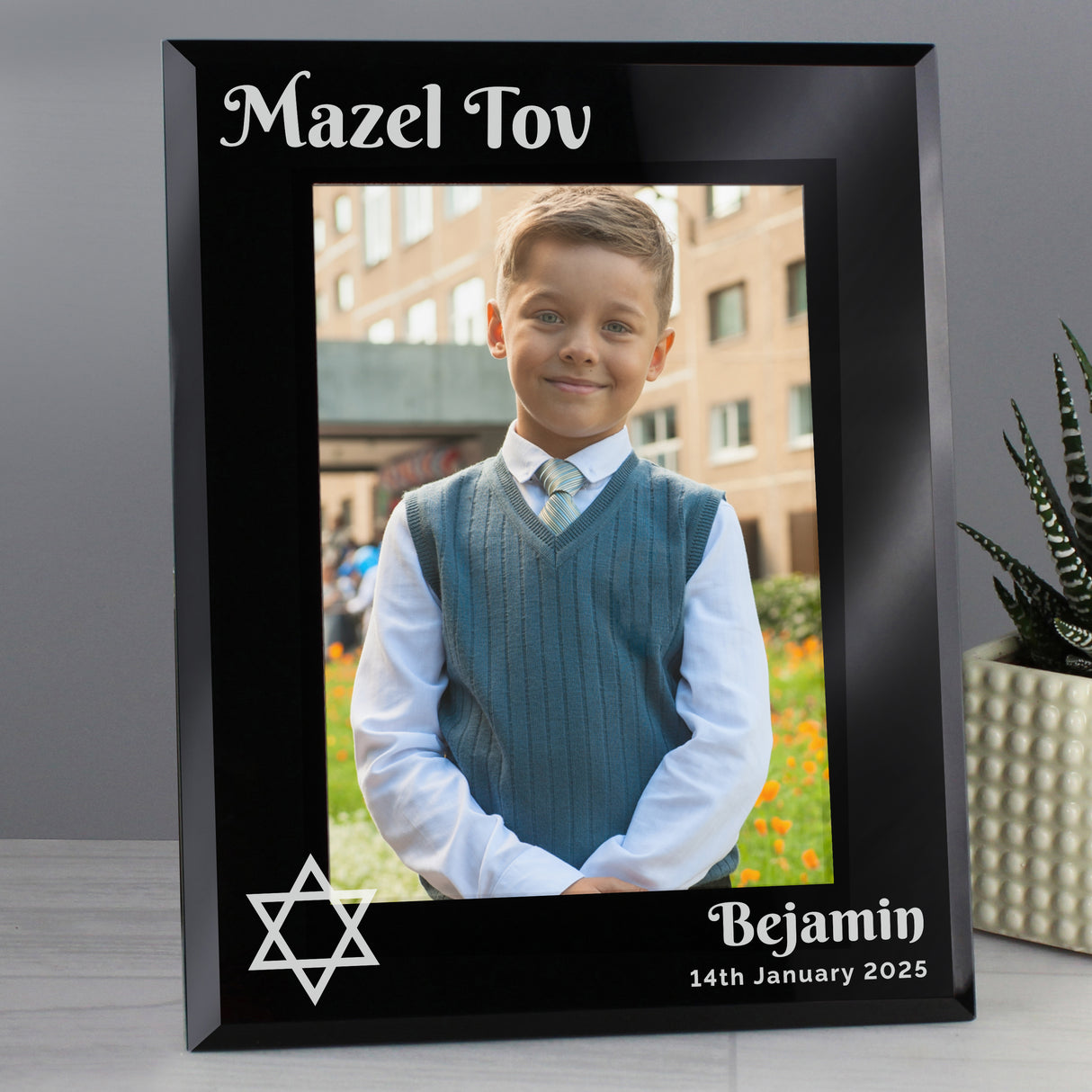 Personalised Bar and Bat Mitzvah Black Glass Photo Frame - Photo Frames at Gift Moments