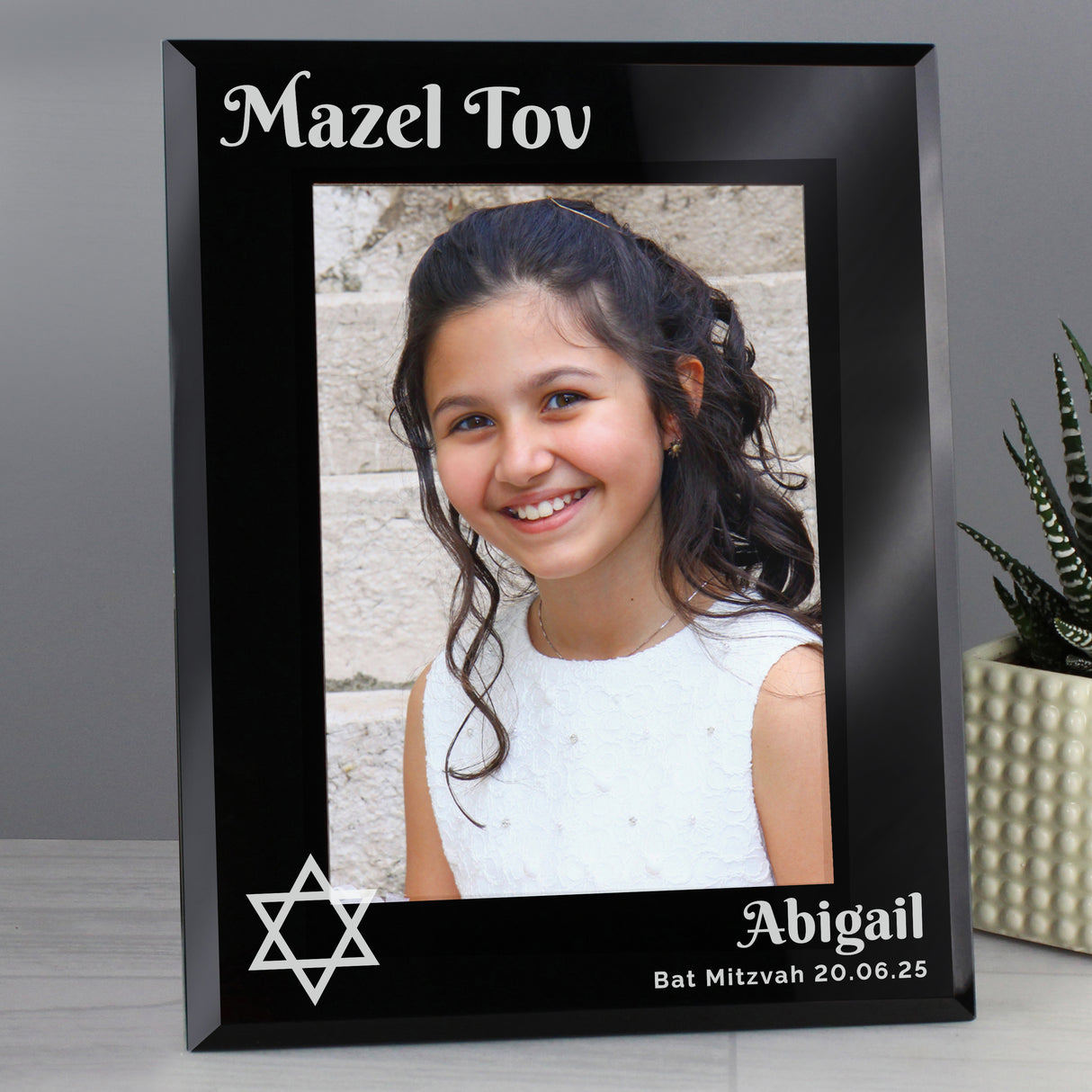 Personalised Bar and Bat Mitzvah Black Glass Photo Frame - Photo Frames at Gift Moments