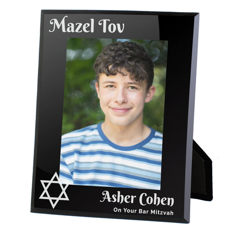 Personalised Bar and Bat Mitzvah Black Glass Photo Frame - Photo Frames at Gift Moments