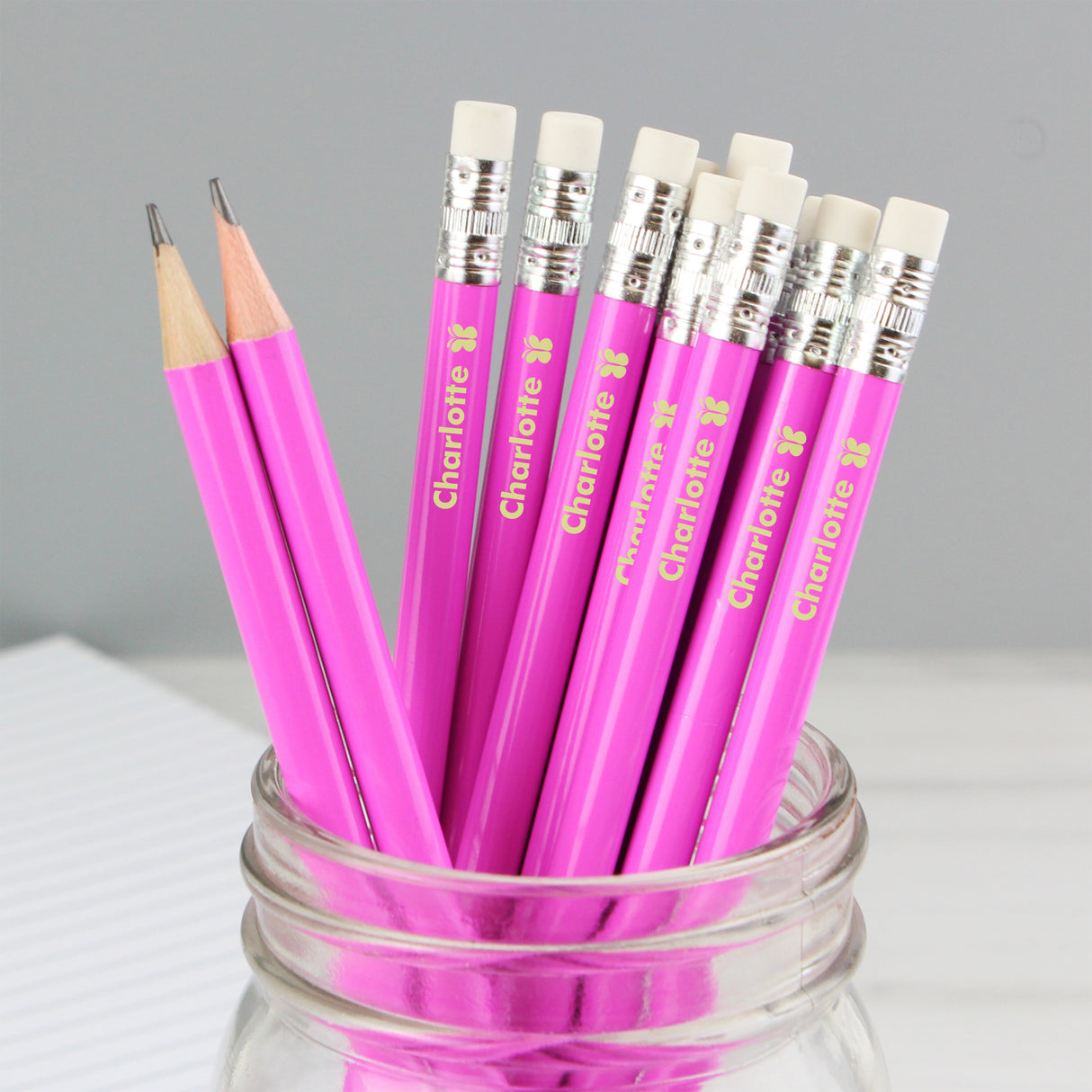 Personalised Butterfly Motif Pink Pencils - Custom Name Set of 12 Default Title - Pens & Pencils at Gift Moments