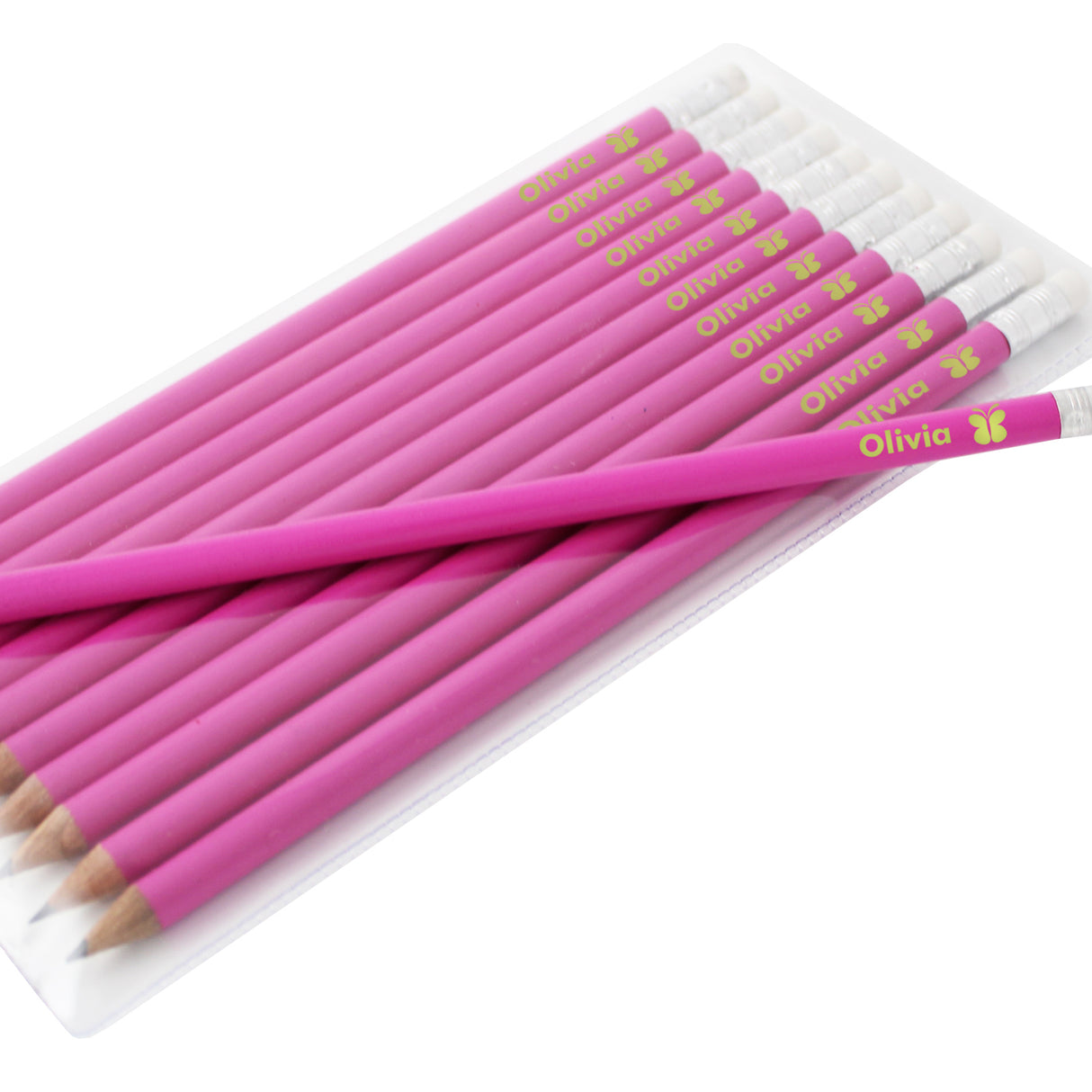 Personalised Butterfly Motif Pink Pencils - Custom Name Set of 12 - Pens & Pencils at Gift Moments