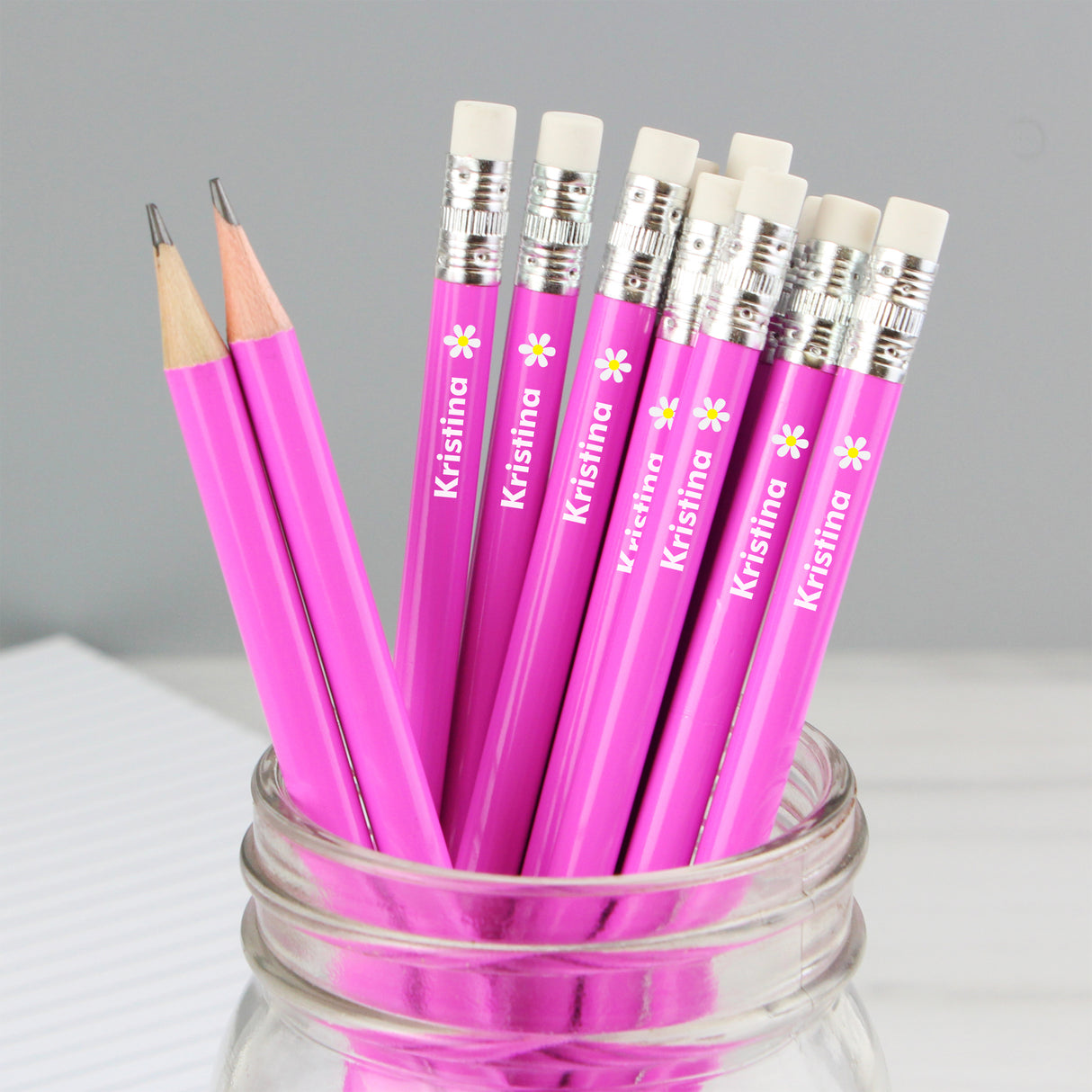 Personalised Flower Motif Pink Pencils Set Default Title - Pens & Pencils at Gift Moments