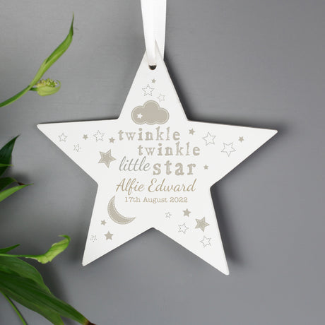 Personalised Twinkle Twinkle Wooden Star Decoration - Decorations at Gift Moments