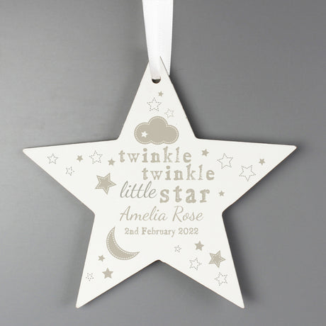 Personalised Twinkle Twinkle Wooden Star Decoration - Decorations at Gift Moments