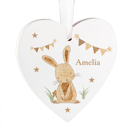 Personalised Hessian Rabbit Wooden Heart Decoration - Decorations at Gift Moments