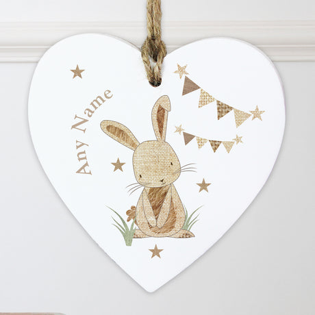 Personalised Hessian Rabbit Wooden Heart Decoration - Decorations at Gift Moments