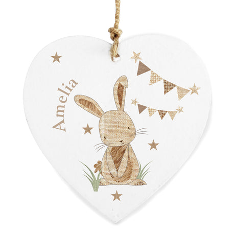 Personalised Hessian Rabbit Wooden Heart Decoration - Decorations at Gift Moments