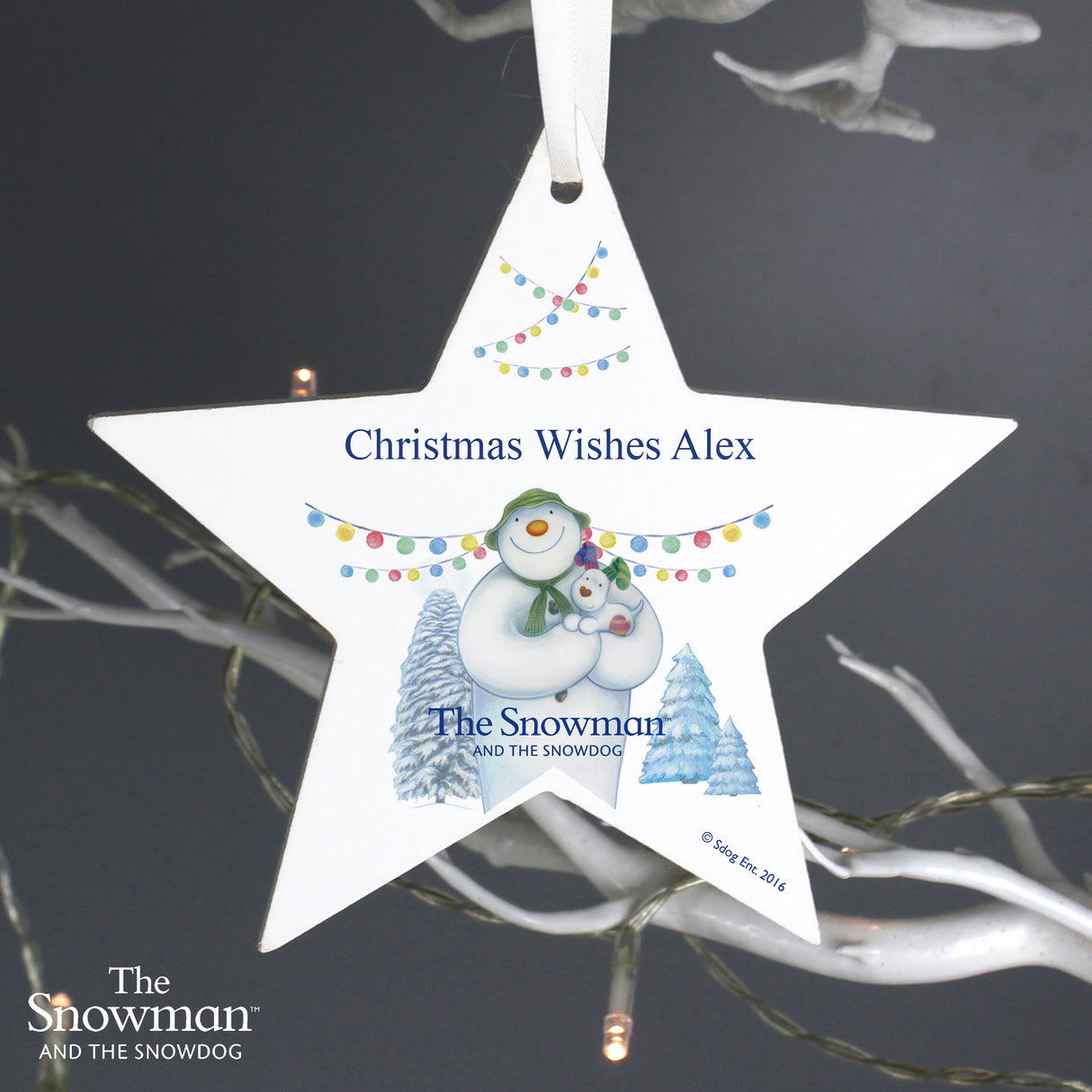 Personalised Snowman and Snowdog Wooden Star: 3 - Christmas Decorations By The Snowman