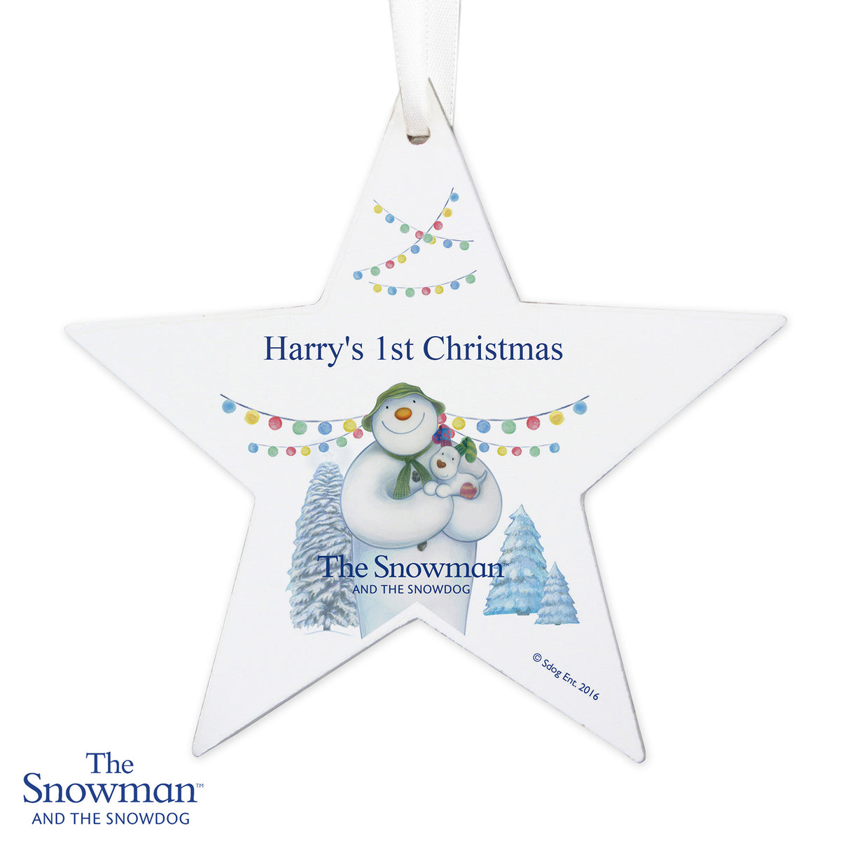 Personalised Snowman and Snowdog Wooden Star: 4 - Christmas Decorations By The Snowman