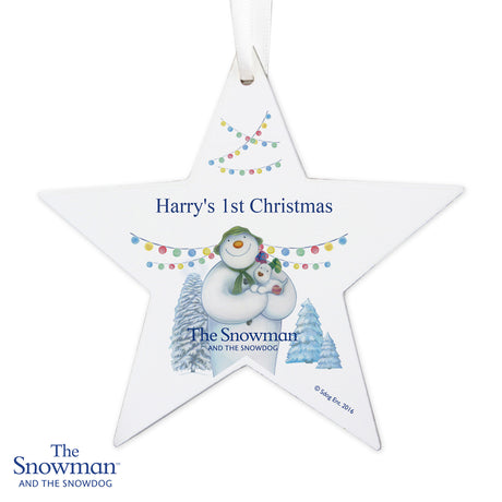 Personalised Snowman and Snowdog Wooden Star: 4 - Christmas Decorations By The Snowman