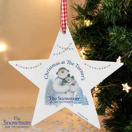 Personalised Snowman and Snowdog Wooden Star: 5 - Christmas Decorations By The Snowman