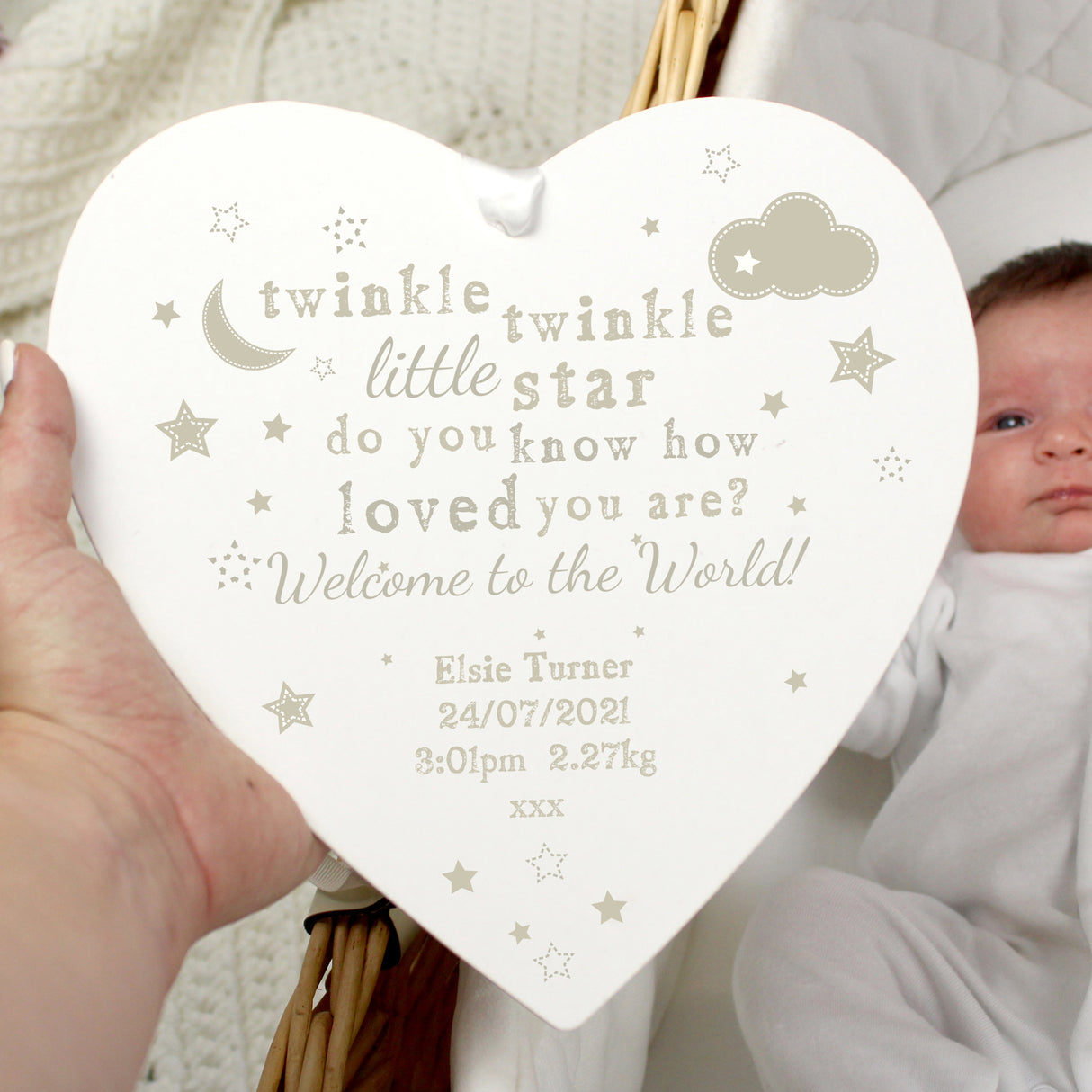 Personalised Twinkle Twinkle Large Wooden Heart Decoration Default Title - Decorations at Gift Moments