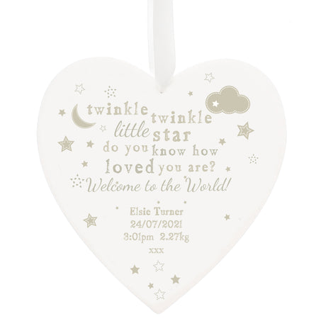 Personalised Twinkle Twinkle Large Wooden Heart Decoration - Decorations at Gift Moments