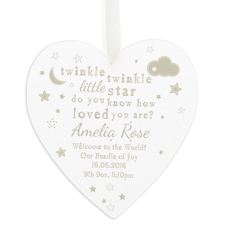 Personalised Twinkle Twinkle Large Wooden Heart Decoration - Decorations at Gift Moments