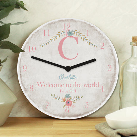 Personalised Floral Bouquet Shabby Chic Large Wooden Clock - Clocks at Gift Moments