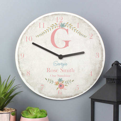 Personalised Floral Bouquet Shabby Chic Large Wooden Clock - Clocks at Gift Moments