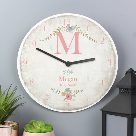 Personalised Floral Bouquet Shabby Chic Large Wooden Clock - Clocks at Gift Moments