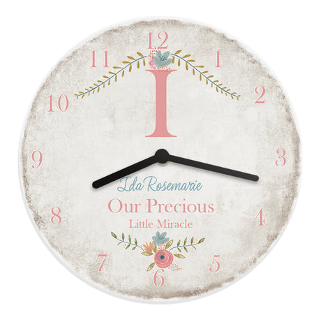 Personalised Floral Bouquet Shabby Chic Large Wooden Clock - Clocks at Gift Moments