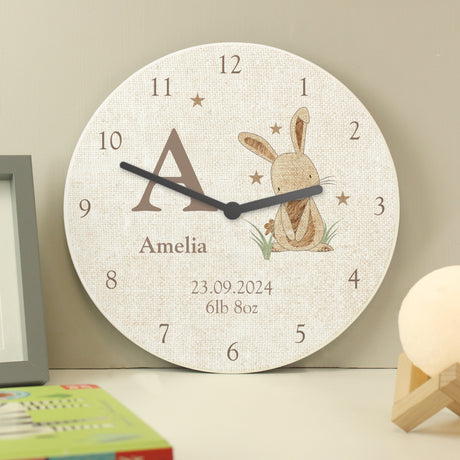 Personalised Hessian Rabbit Shabby Chic Large Wooden Clock - Clocks at Gift Moments