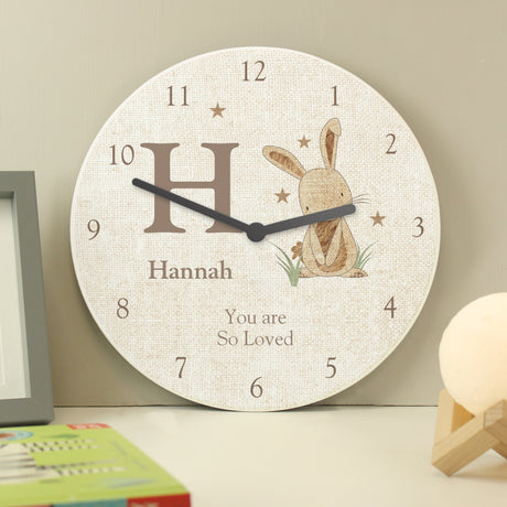 Personalised Hessian Rabbit Shabby Chic Large Wooden Clock - Clocks at Gift Moments