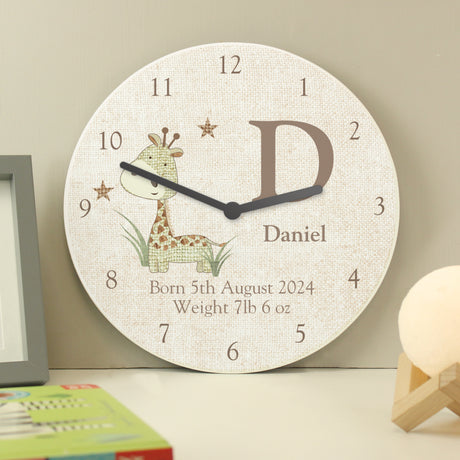 Personalised Hessian Giraffe Nursery Wooden Clock - Clocks at Gift Moments