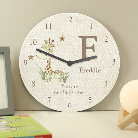 Personalised Hessian Giraffe Nursery Wooden Clock - Clocks at Gift Moments