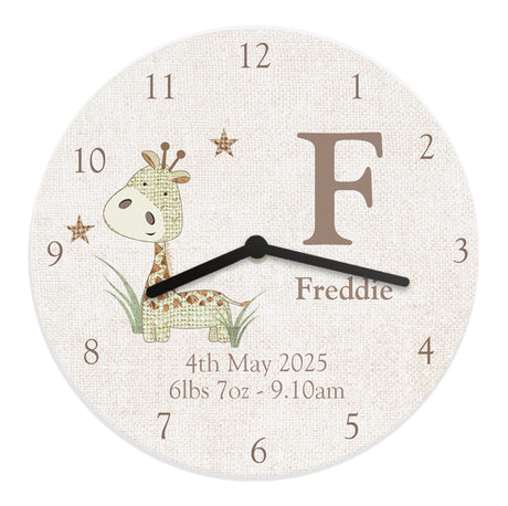 Personalised Hessian Giraffe Nursery Wooden Clock - Clocks at Gift Moments