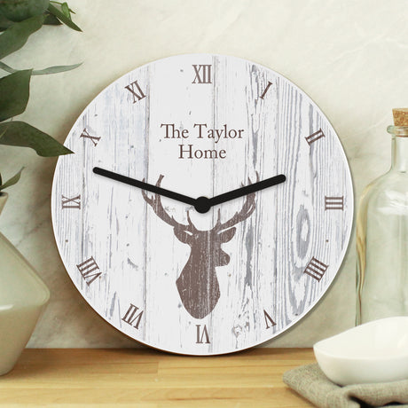 Personalised Highland Stag Shabby Chic Wooden Clock - Clocks at Gift Moments