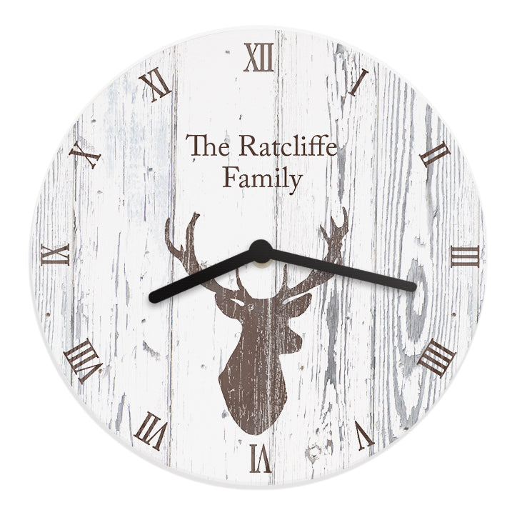 Personalised Highland Stag Shabby Chic Wooden Clock - Clocks at Gift Moments