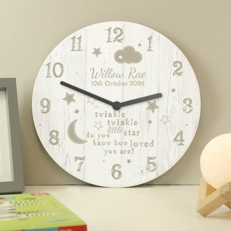 Personalised Twinkle Twinkle Nursery Wooden Clock - Clocks at Gift Moments