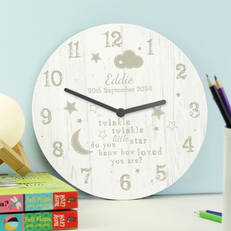 Personalised Twinkle Twinkle Nursery Wooden Clock - Clocks at Gift Moments