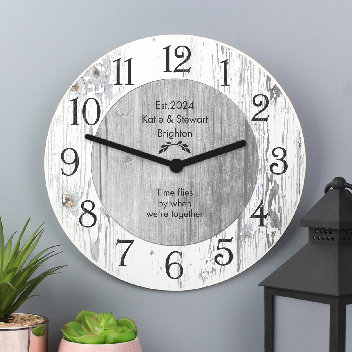 Personalised Any Message Shabby Chic Wooden Clock - Clocks at Gift Moments