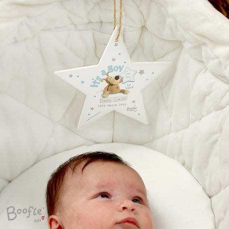 Personalised Boofle It's a Boy Wooden Star Decoration - Decorations at Gift Moments