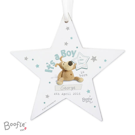 Personalised Boofle It's a Boy Wooden Star Decoration - Decorations at Gift Moments