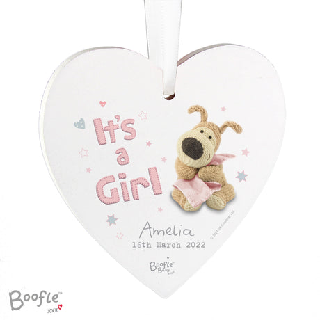 Personalised Boofle It's a Girl Wooden Heart Decoration - Decorations at Gift Moments