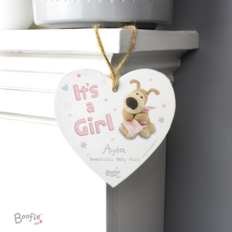 Personalised Boofle It's a Girl Wooden Heart Decoration - Decorations at Gift Moments