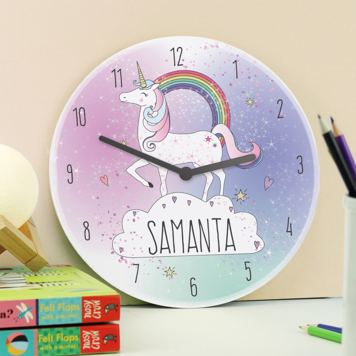 Personalised Unicorn Wooden Clock - Clocks at Gift Moments