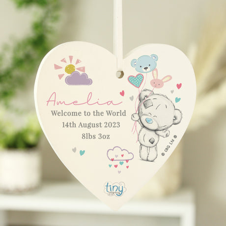 Personalised Tiny Tatty Teddy Pink Wooden Heart Decoration - Decorations at Gift Moments