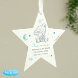 Personalised Tiny Tatty Teddy Blue Wooden Star Decoration - Decorations at Gift Moments