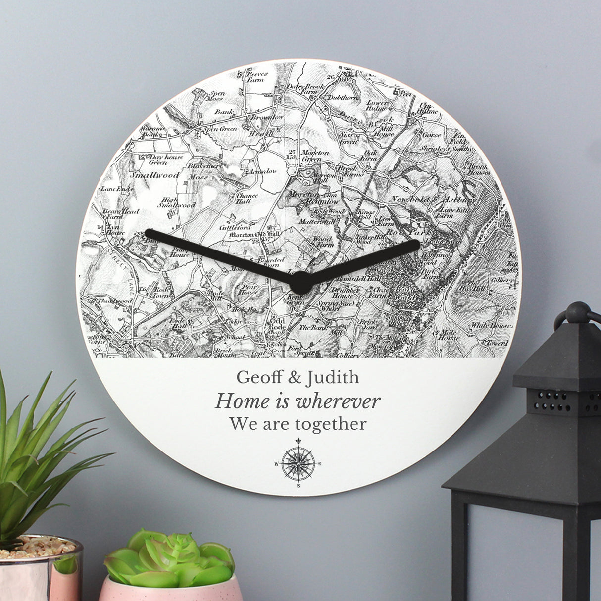 Personalised Old Series Map Compass Clock: 2 - Clocks By Gift Moments