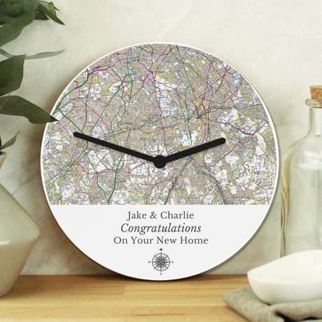 Personalised Present Day Map Compass Wall Clock - Clocks at Gift Moments