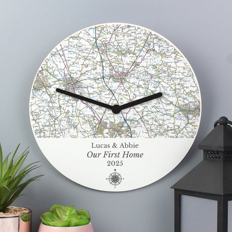 Personalised Present Day Map Compass Wall Clock - Clocks at Gift Moments