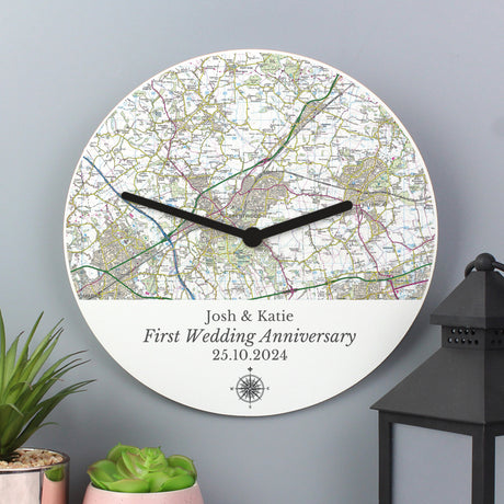 Personalised Present Day Map Compass Wall Clock - Clocks at Gift Moments