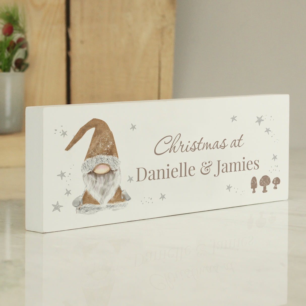 Personalised Christmas Gonk Wooden Block Sign - Christmas Decorations at Gift Moments