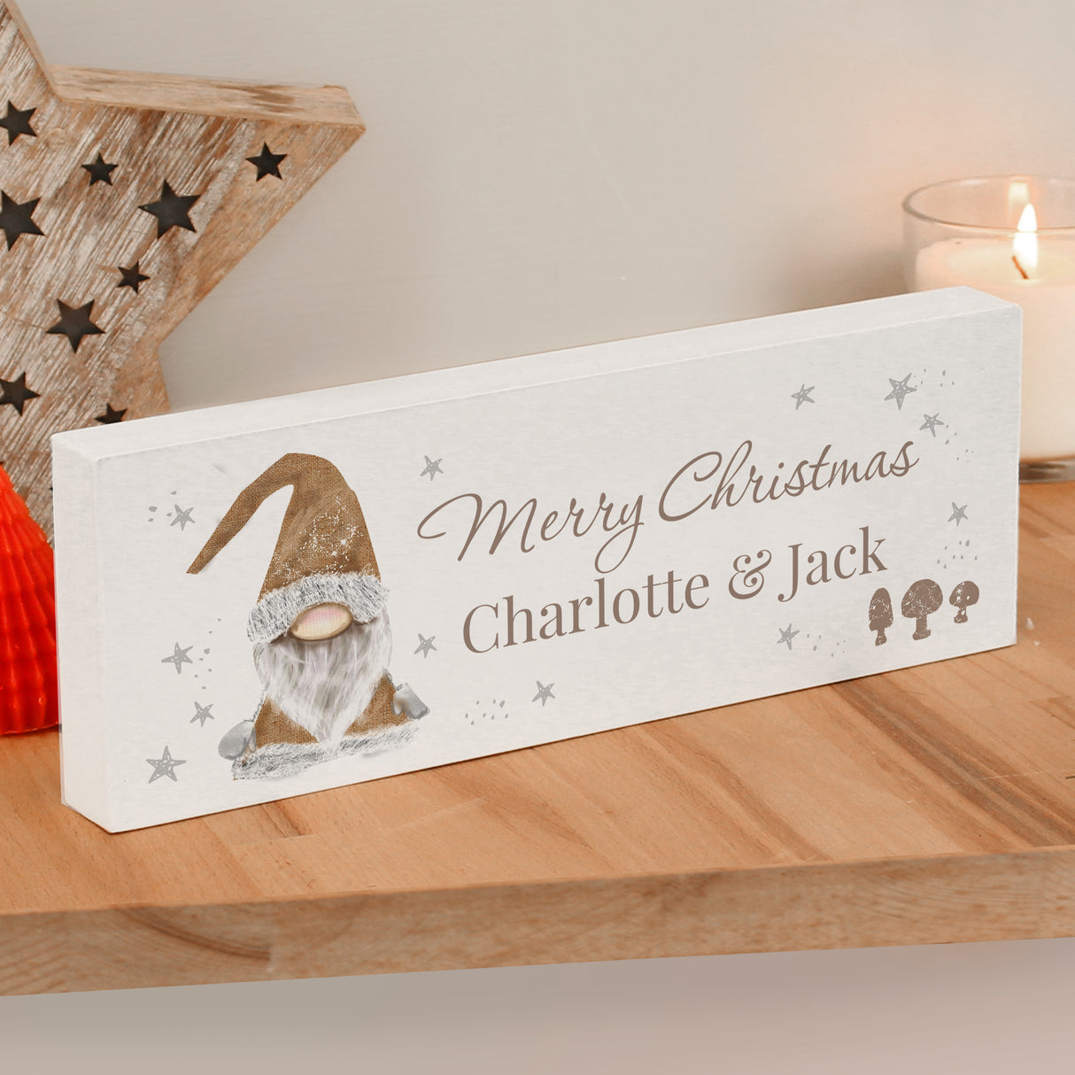 Personalised Christmas Gonk Wooden Block Sign - Christmas Decorations at Gift Moments