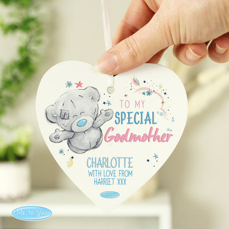 Personalised Godmother Wooden Heart Decoration: 1 - Decorations